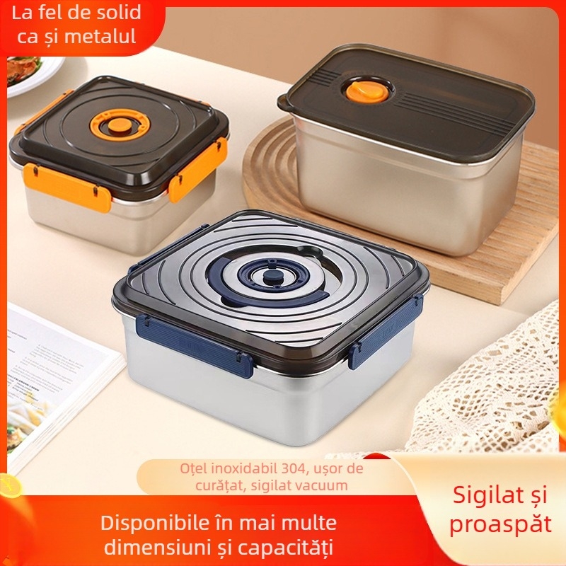 Cutie de depozitare a alimentelor din oțel inoxidabil 304, etanșă, cu mâner, 2,1–3 L, compatibilă cu microundele