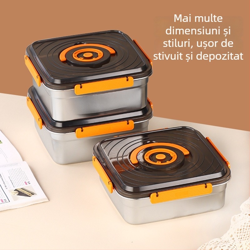 Cutie de depozitare a alimentelor din oțel inoxidabil 304, etanșă, cu mâner, 2,1–3 L, compatibilă cu microundele