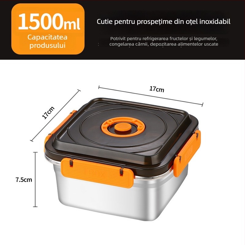 Cutie de depozitare a alimentelor din oțel inoxidabil 304, etanșă, cu mâner, 2,1–3 L, compatibilă cu microundele