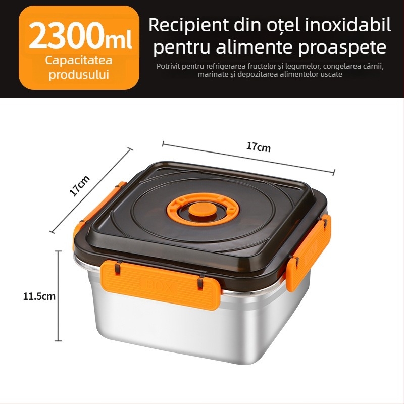 Cutie de depozitare a alimentelor din oțel inoxidabil 304, etanșă, cu mâner, 2,1–3 L, compatibilă cu microundele