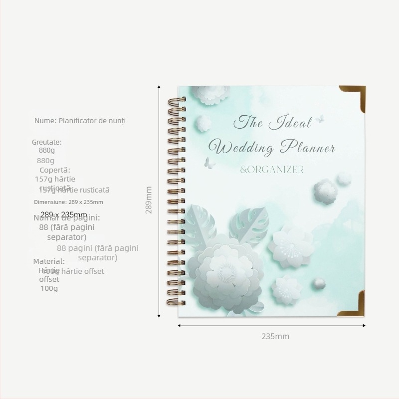 Caiet planificator de nuntă, model A044, 176 pagini, hârtie text 100 gsm, procesare personalizabilă