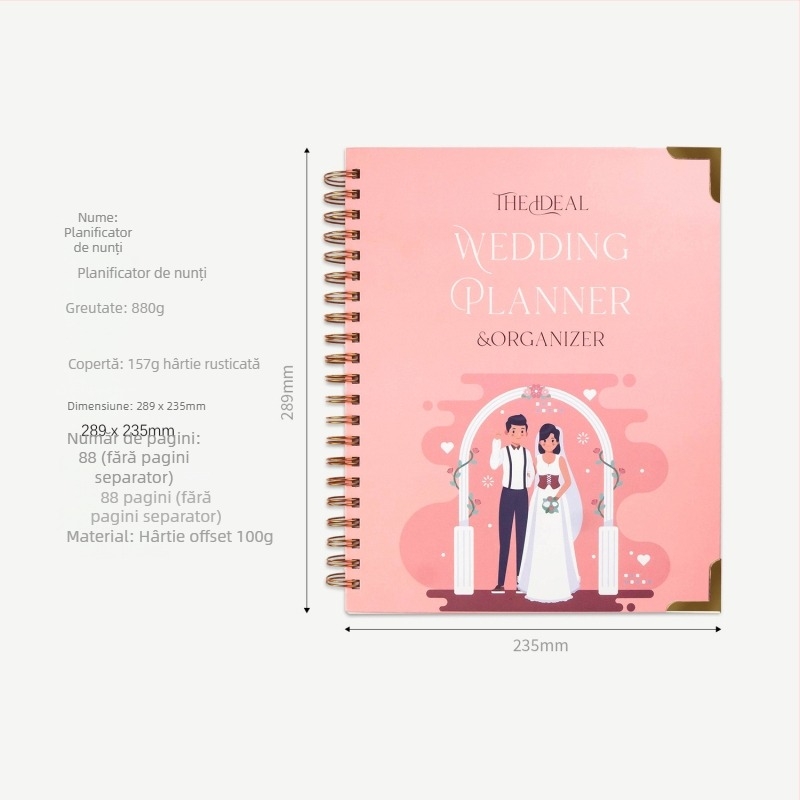 Caiet planificator de nuntă, model A044, 176 pagini, hârtie text 100 gsm, procesare personalizabilă
