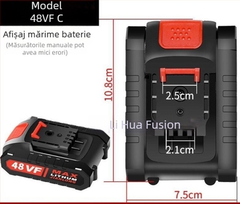 Bormașină/șurubelniță fără fir cu baterie Li-ion și încărcător Type-C; tensiuni 42V/36V/48V