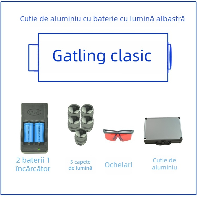 MTTBCHA Lanterna cu laser portabilă pentru exterior (raza 1000 m, lungime de undă 450 nm, baterie 16340, origine Zhejiang)
