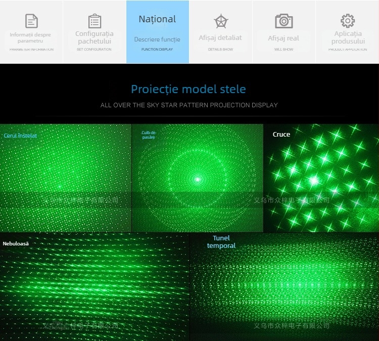 Lanternă cu laser verde, efect stele