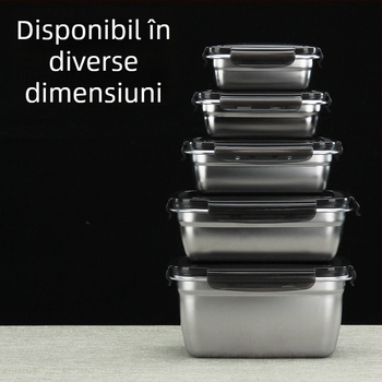 Cutie pentru prânz din oțel inoxidabil 304, pătrată, cutie pentru păstrarea prospectimii, incompatibilă cu microunde, fără izolație