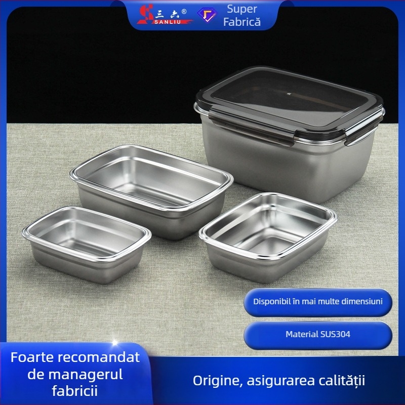 Cutie pentru prânz din oțel inoxidabil 304, pătrată, cutie pentru păstrarea prospectimii, incompatibilă cu microunde, fără izolație