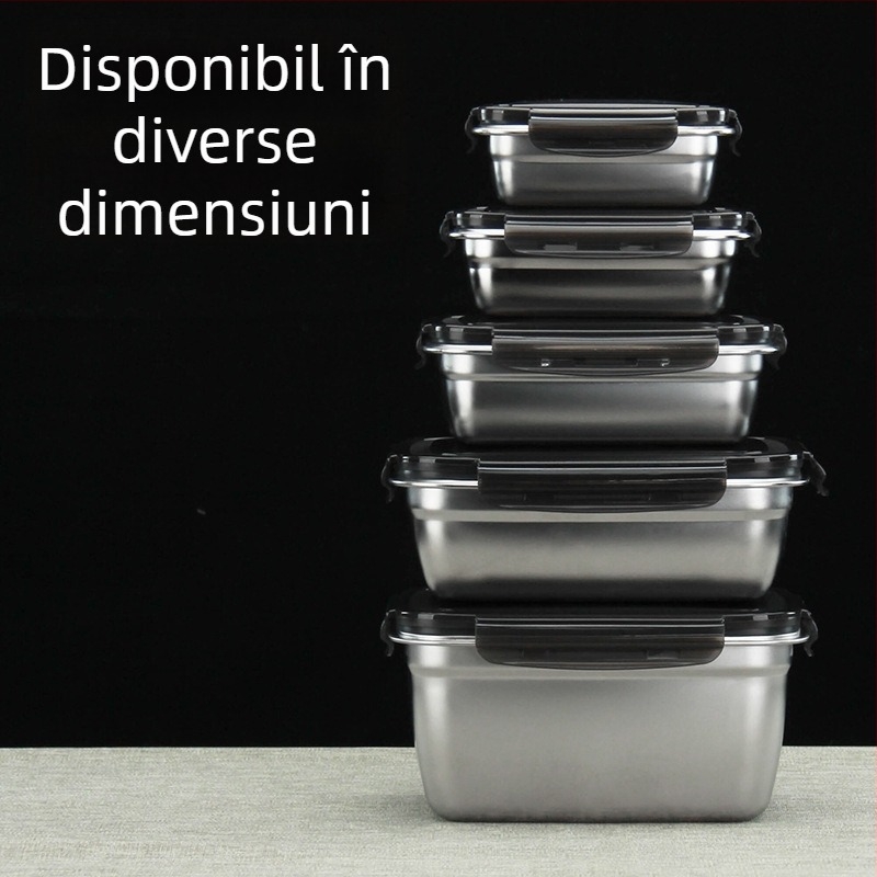 Cutie pentru prânz din oțel inoxidabil 304, pătrată, cutie pentru păstrarea prospectimii, incompatibilă cu microunde, fără izolație