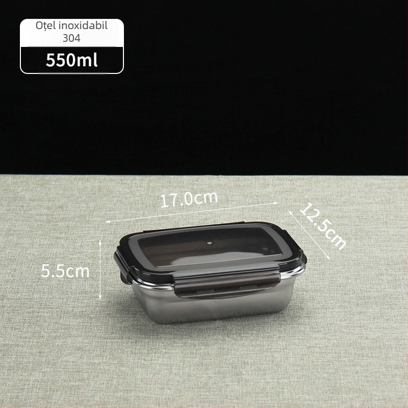 Cutie pentru prânz din oțel inoxidabil 304, pătrată, cutie pentru păstrarea prospectimii, incompatibilă cu microunde, fără izolație