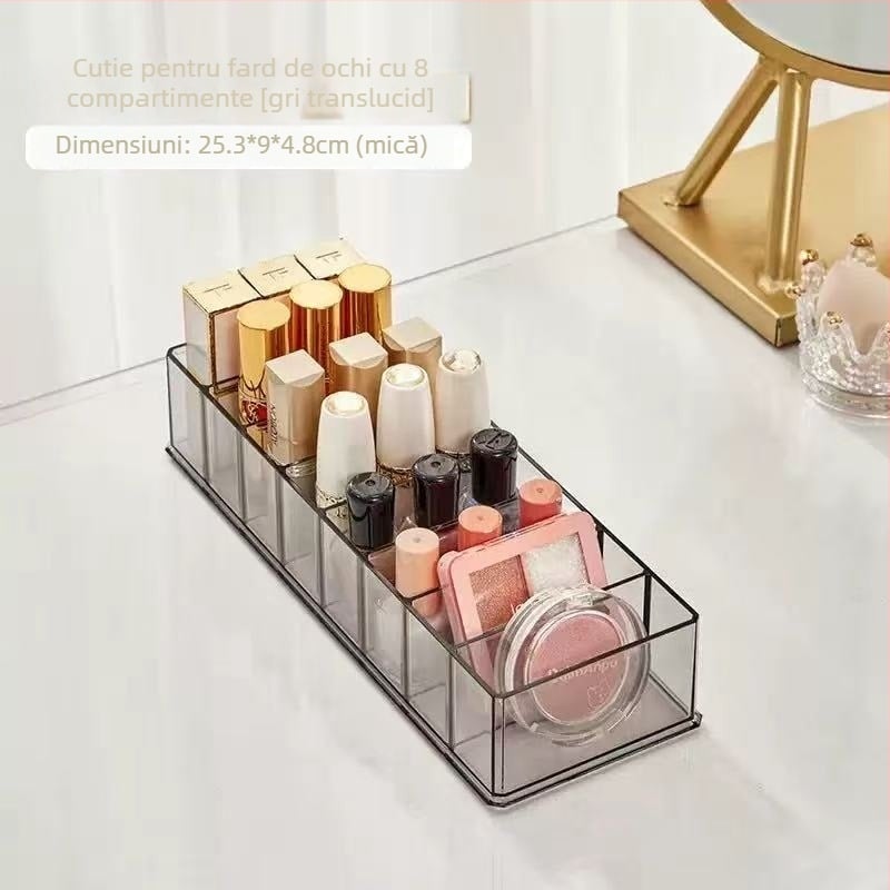 Organizator de birou pentru cosmetic, cu compartimente pentru ruj, ojă și paletă de farduri; din plastic, stil light luxury, greutate 240–800 g