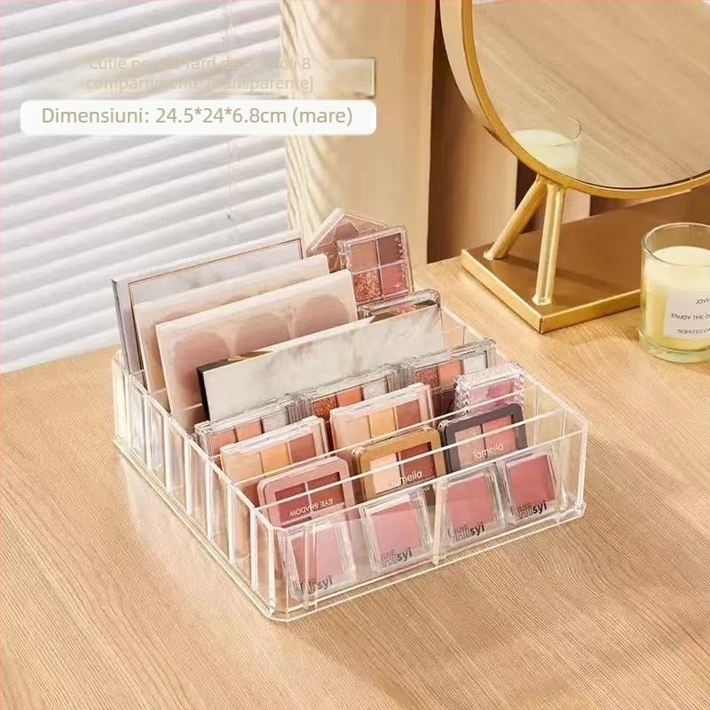 Organizator de birou pentru cosmetic, cu compartimente pentru ruj, ojă și paletă de farduri; din plastic, stil light luxury, greutate 240–800 g