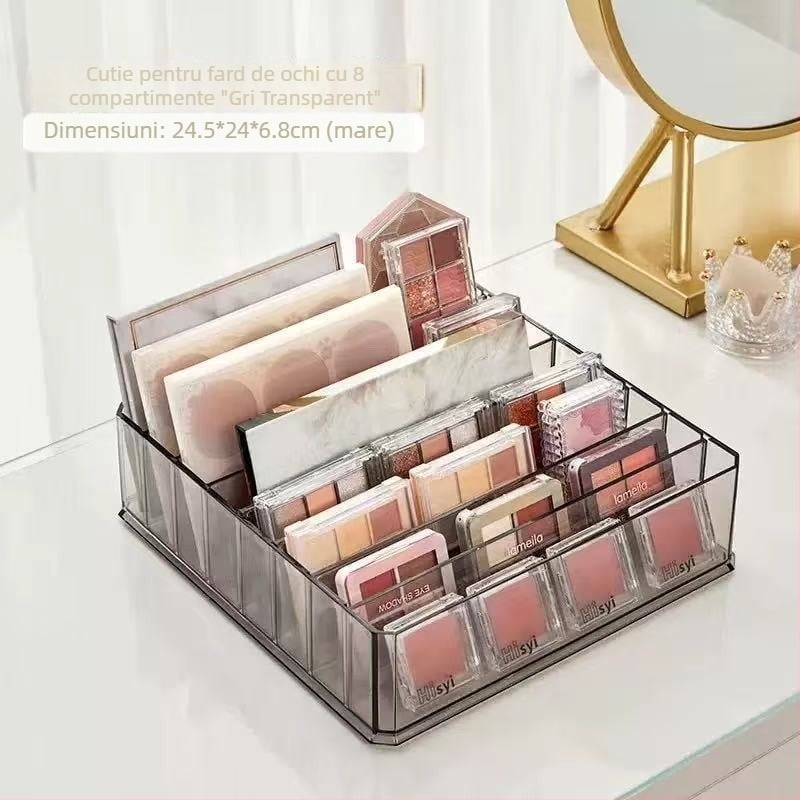Organizator de birou pentru cosmetic, cu compartimente pentru ruj, ojă și paletă de farduri; din plastic, stil light luxury, greutate 240–800 g
