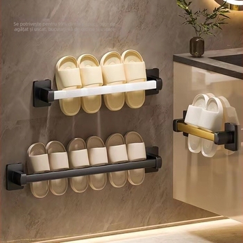 Raft pentru papuci de baie, montat pe perete, fără găuri, model xw-703, stil Nordic, metal, spațiu 5 cm