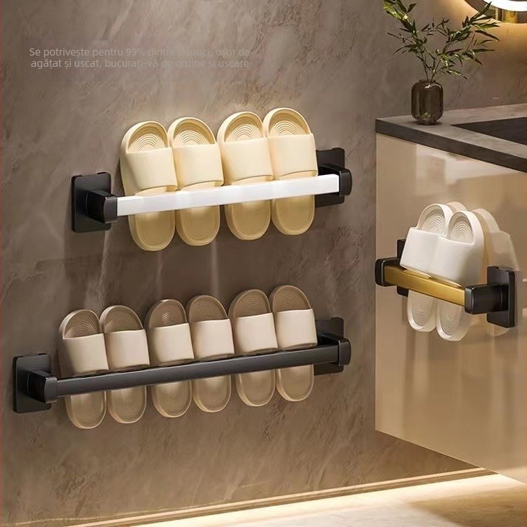 Raft pentru papuci de baie, montat pe perete, fără găuri, model xw-703, stil Nordic, metal, spațiu 5 cm