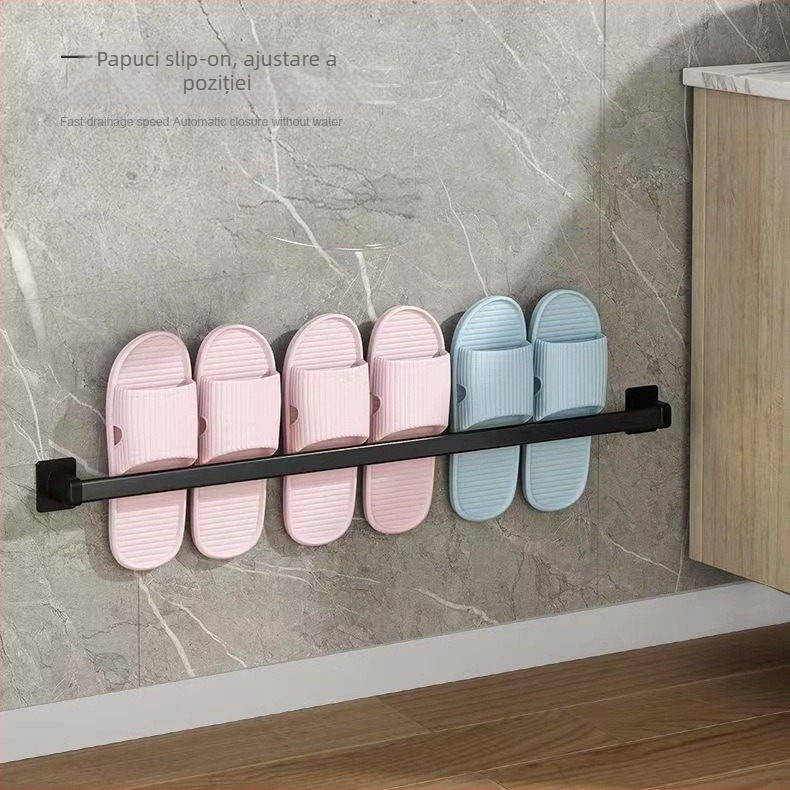 Raft pentru papuci de baie, montat pe perete, fără găuri, model xw-703, stil Nordic, metal, spațiu 5 cm
