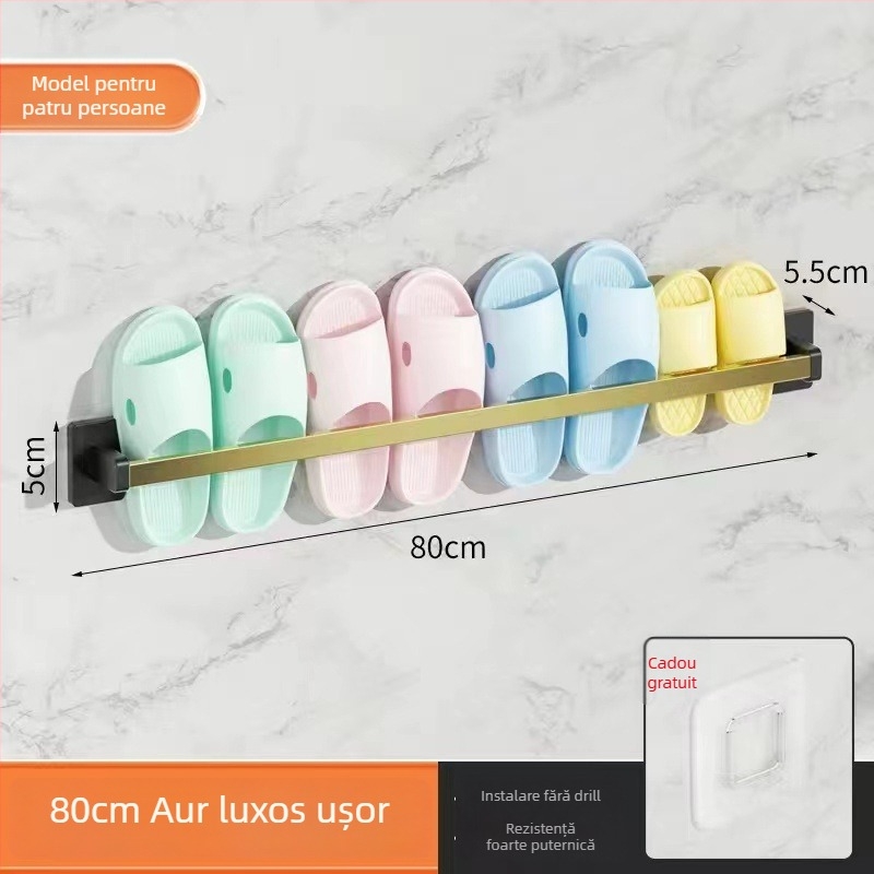 Raft pentru papuci de baie, montat pe perete, fără găuri, model xw-703, stil Nordic, metal, spațiu 5 cm