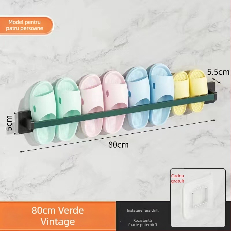 Raft pentru papuci de baie, montat pe perete, fără găuri, model xw-703, stil Nordic, metal, spațiu 5 cm