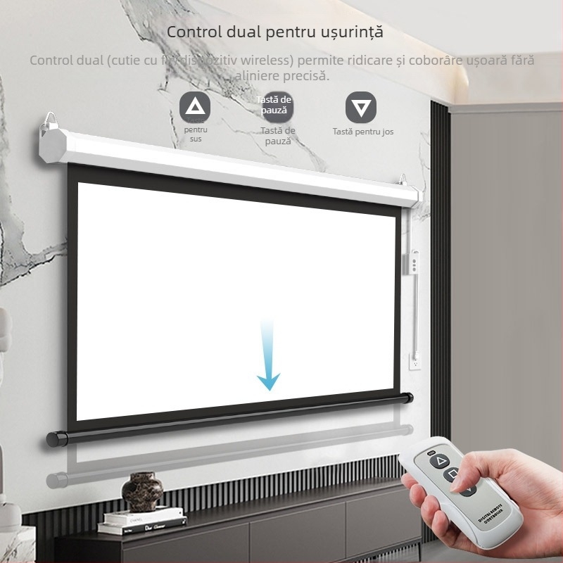 Ecran de proiecție electric cu telecomandă, ridicare și coborâre automate, montaj pe perete, 16:9, 4K Ultra HD