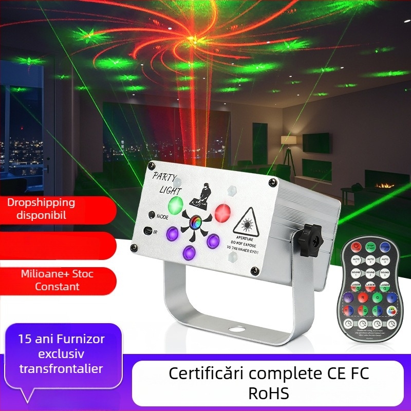Lumină de atmosferă disco pentru KTV cu proiecție de Crăciun, lumini rotative colorate, strob și raze laser pentru iluminare de scenă