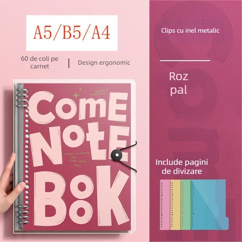 Caiet cu copertă PP, foi detașabile, hârtie Dowling 80gsm, 100-200 pagini, stil creativ