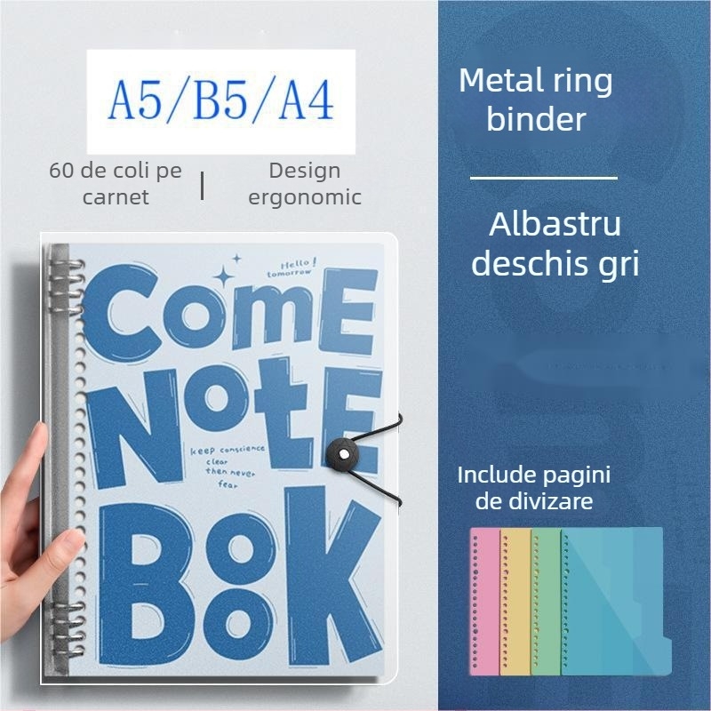 Caiet cu copertă PP, foi detașabile, hârtie Dowling 80gsm, 100-200 pagini, stil creativ