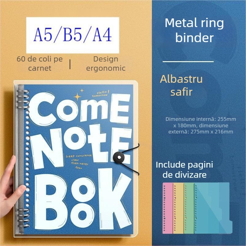 Caiet cu copertă PP, foi detașabile, hârtie Dowling 80gsm, 100-200 pagini, stil creativ