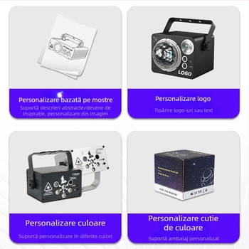 Lumină laser mică pentru scenă cu telecomandă și control vocal – sursă laser + LED, modelul R60, alimentare 5V USB, utilizare în interior, carcasă din aluminiu, certificat CE