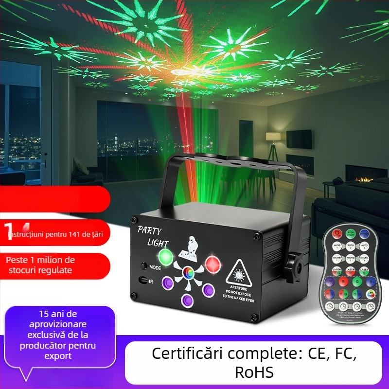 Lumină de proiecție KTV pentru atmosferă de Crăciun cu UV, laser, fascicule colorate rotative, iluminare de scenă (Model R80)