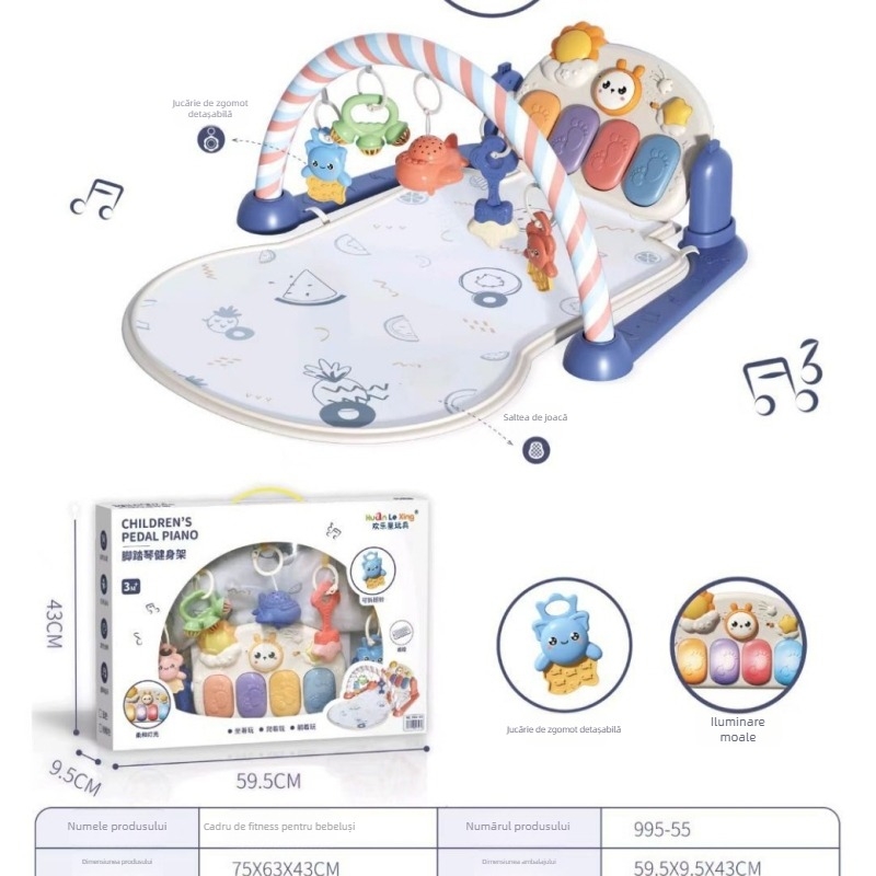 Suport de fitness cu pian pe pedale, control de la distanță cu proiecție, model 995-55, dispozitiv muzical, zornăitoare pentru bebeluși, pentru sugari și copii mici
