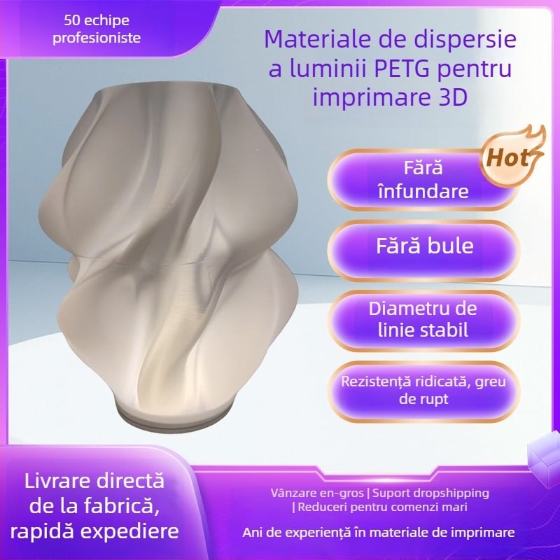 Filament pentru imprimantă 3D - PETG difuzor de lumină, 1.75 mm, secțiune circulară, semi-transparent, lucios