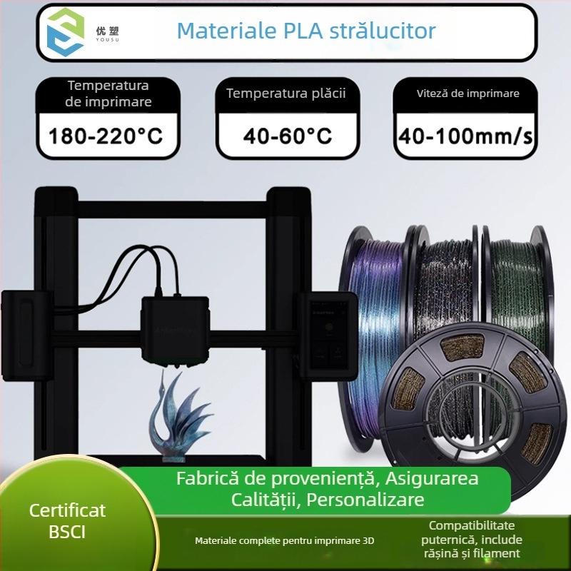Filament PLA Core-Spun Sparkling, set 4×250 g, precizie imprimare 0,4 mm, material Shine PLA