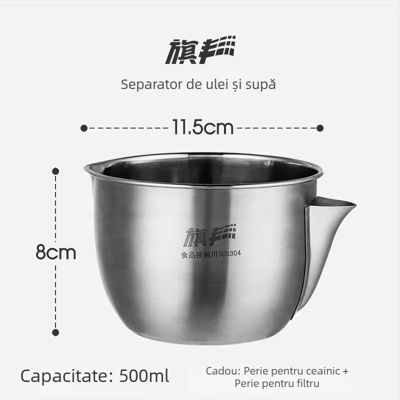 Separator de ulei pentru supă din oțel inoxidabil – filtrare ulei, supă clară, stil japonez, pentru bucătărie de uz casnic