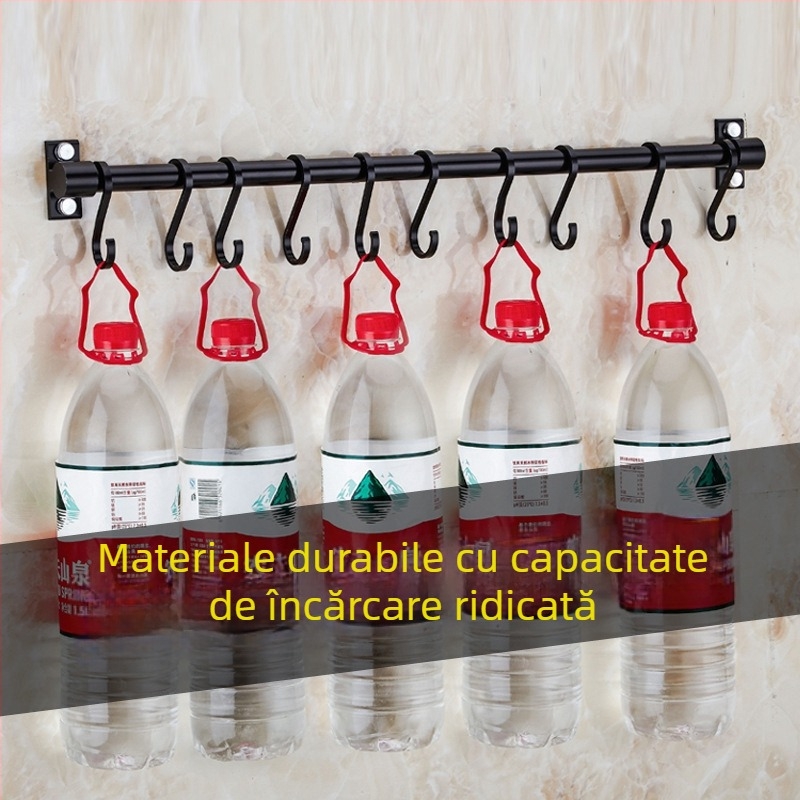 Cuier de bucătărie din aluminiu pentru perete, fără găuri, capacitate de încărcare 30 kg, un singur strat, finisaj oxidat