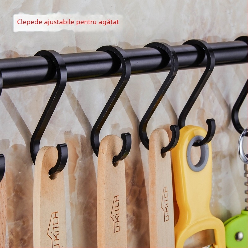 Cuier de bucătărie din aluminiu pentru perete, fără găuri, capacitate de încărcare 30 kg, un singur strat, finisaj oxidat