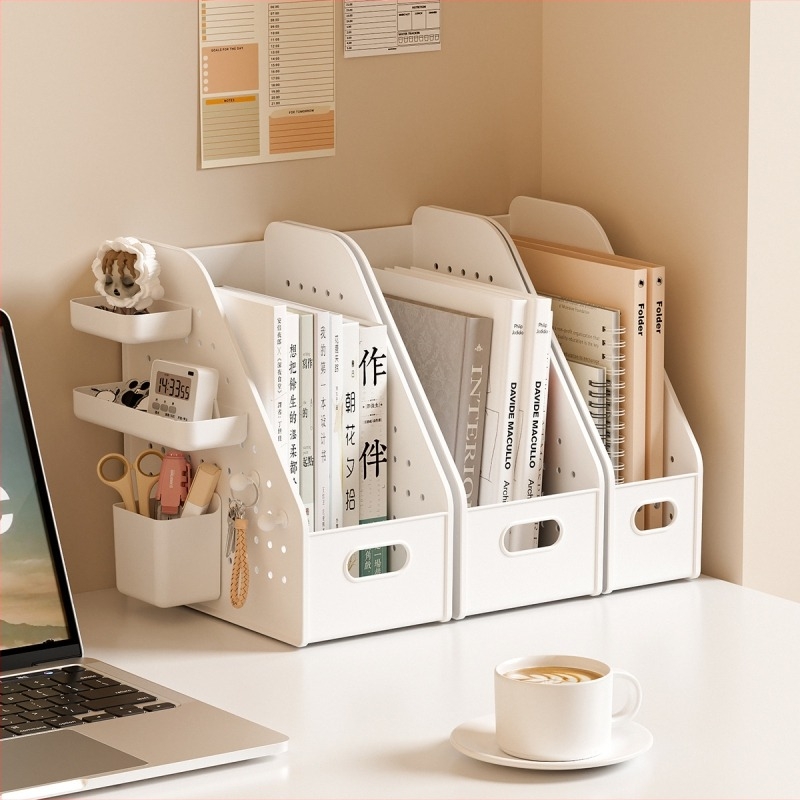 Suport plastic pentru cărți cu placă perforată – montare pe birou, 1 nivel, depozitare pentru birou sau dormitor, multipurpose