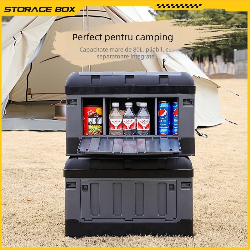 Cutie de depozitare pentru portbagaj cu separator, pliabilă, capacitate 70–80 L, plastic PP, multifuncțională