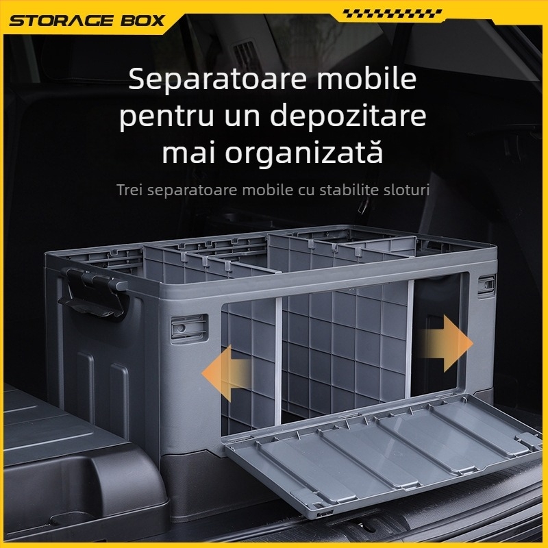 Cutie de depozitare pentru portbagaj cu separator, pliabilă, capacitate 70–80 L, plastic PP, multifuncțională