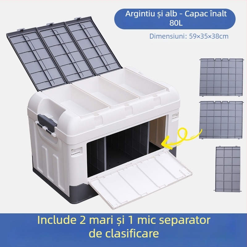 Cutie de depozitare pentru portbagaj cu separator, pliabilă, capacitate 70–80 L, plastic PP, multifuncțională