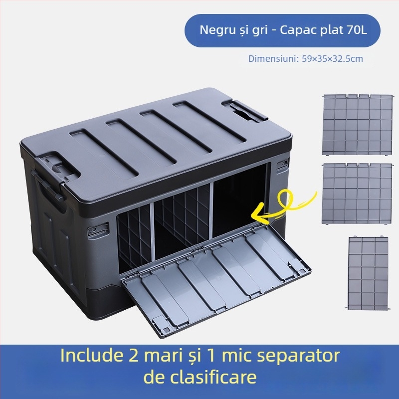 Cutie de depozitare pentru portbagaj cu separator, pliabilă, capacitate 70–80 L, plastic PP, multifuncțională
