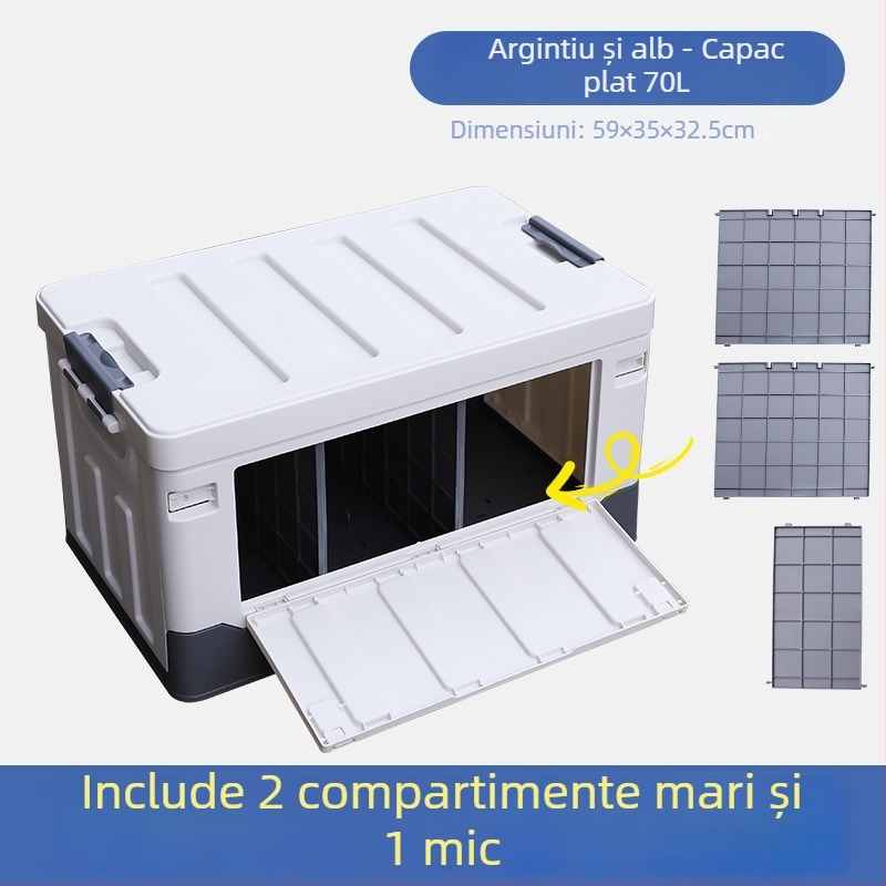 Cutie de depozitare pentru portbagaj cu separator, pliabilă, capacitate 70–80 L, plastic PP, multifuncțională