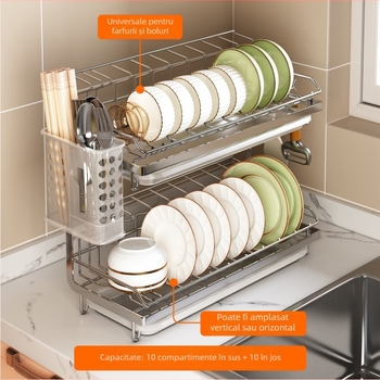 Raft de vase din oțel inoxidabil 304, pentru blat; design minimalist drept, pentru farfurii, boluri și tacâmuri; fără montaj, lansat în 2024