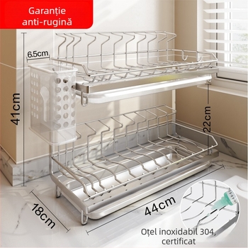 Raft de vase din oțel inoxidabil 304, pentru blat; design minimalist drept, pentru farfurii, boluri și tacâmuri; fără montaj, lansat în 2024