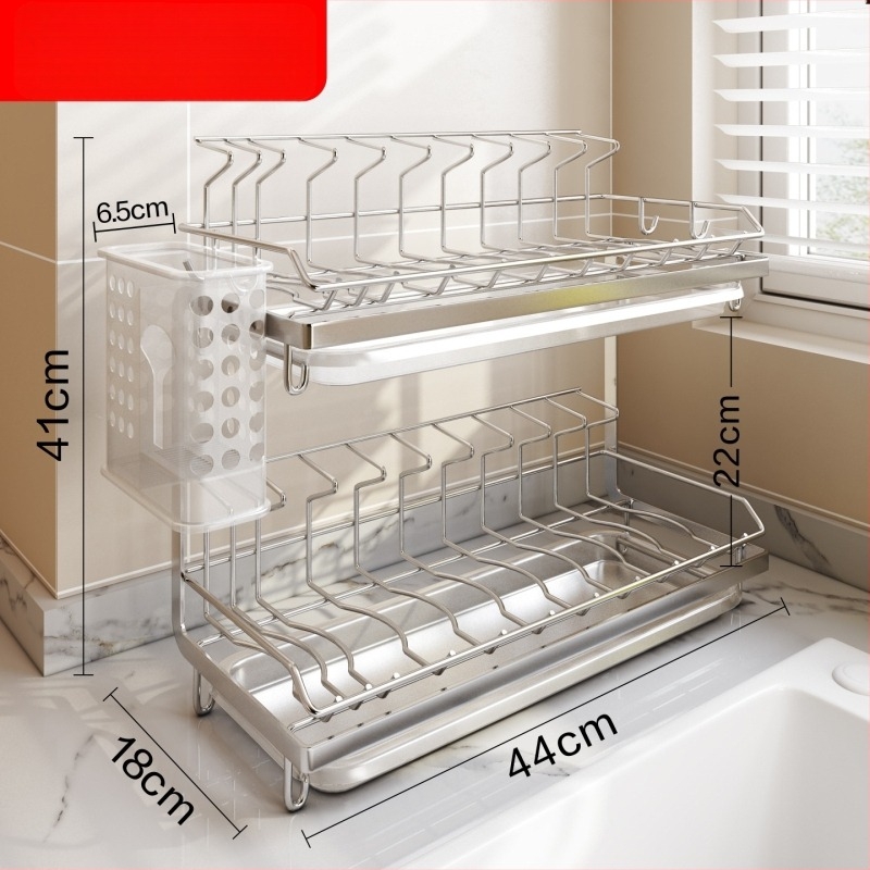 Raft de vase din oțel inoxidabil 304, pentru blat; design minimalist drept, pentru farfurii, boluri și tacâmuri; fără montaj, lansat în 2024