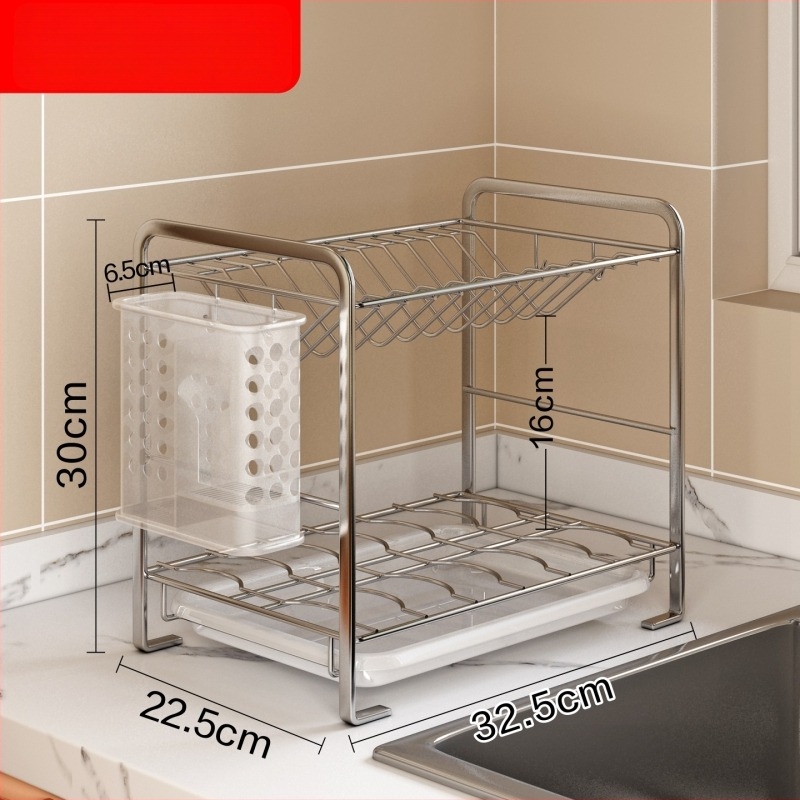 Raft de vase din oțel inoxidabil 304, pentru blat; design minimalist drept, pentru farfurii, boluri și tacâmuri; fără montaj, lansat în 2024