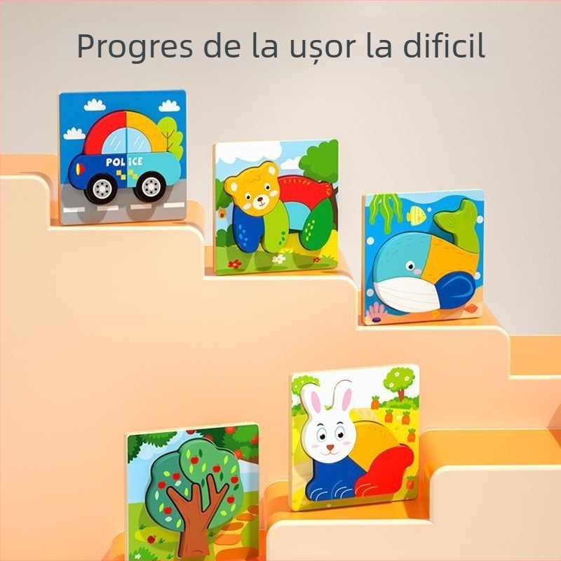Puzzle 3D din lemn pentru sugari și copii mici, cu personalizare logo OEM