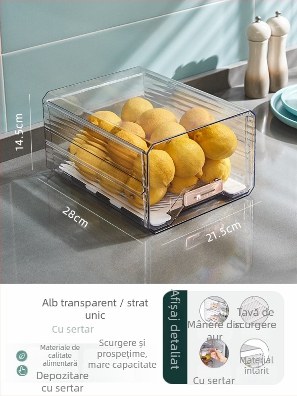 Cutie de depozitare pentru frigider cu sertar – Plastic, de calitate alimentară, LIZE, Stil Nordic
