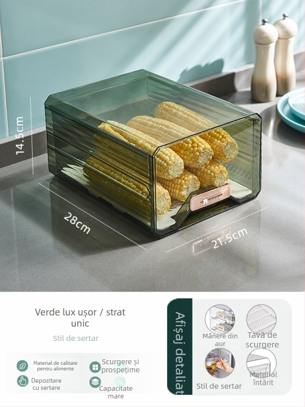 Cutie de depozitare pentru frigider cu sertar – Plastic, de calitate alimentară, LIZE, Stil Nordic