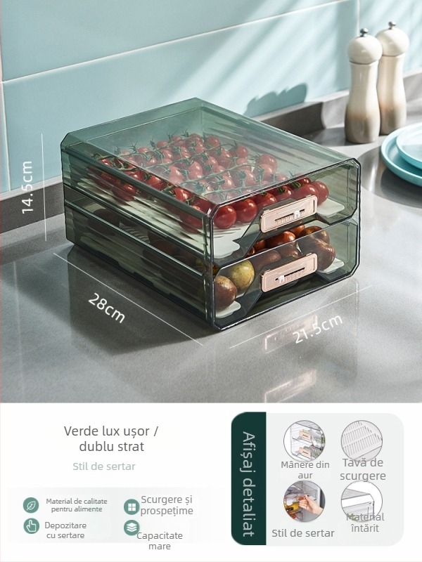 Cutie de depozitare pentru frigider cu sertar – Plastic, de calitate alimentară, LIZE, Stil Nordic