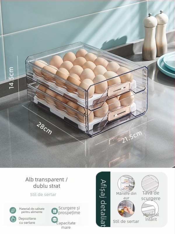 Cutie de depozitare pentru frigider cu sertar – Plastic, de calitate alimentară, LIZE, Stil Nordic