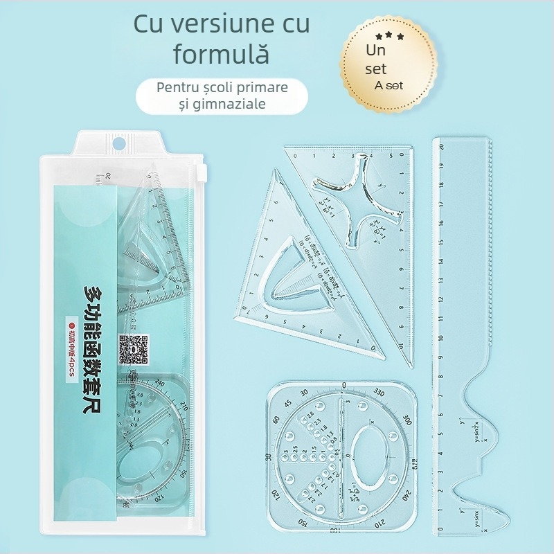 Wu Sheng Set funcțional de rigle pentru elevi – riglă geometrică multifuncțională, din plastic